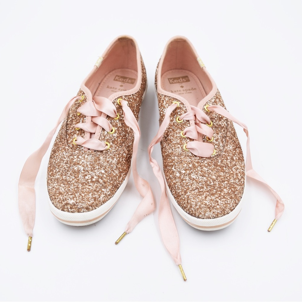 Keds X Kate Spade Champion Sneakers Size US 7.5 Rose Gold Glitter Shoes